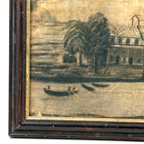 House with Delicately Detailed Porch, Barn, and Smoky Clouds, Ultra Atmospheric Mid 19th Century Sandpaper Drawing