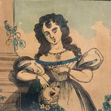 The Pet Lamb, c. 1830s J.L Marks London Hand-colored Lithograph, Original Frame and Glass