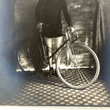 Beautiful Boy with Bicycle and Tile Floor, Gorgeous and Moody Antique Studio Photograph