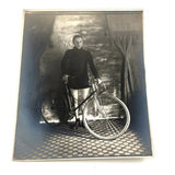 Beautiful Boy with Bicycle and Tile Floor, Gorgeous and Moody Antique Studio Photograph