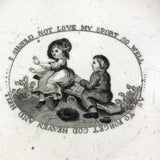 Stunning, Very Scarce, Early 1800s Tranferware Motto Plate, Perfect, with Hand-formed Wire Hanger