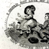 Stunning, Very Scarce, Early 1800s Tranferware Motto Plate, Perfect, with Hand-formed Wire Hanger