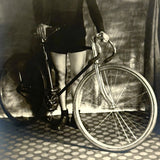 Beautiful Boy with Bicycle and Tile Floor, Gorgeous and Moody Antique Studio Photograph
