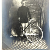 Beautiful Boy with Bicycle and Tile Floor, Gorgeous and Moody Antique Studio Photograph