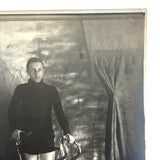Beautiful Boy with Bicycle and Tile Floor, Gorgeous and Moody Antique Studio Photograph