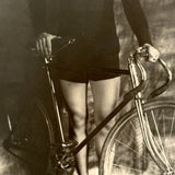 Beautiful Boy with Bicycle and Tile Floor, Gorgeous and Moody Antique Studio Photograph