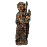 Evocatively Aged Carved Devotional Figure with Crown of Roses and Church in Hand, c. 18th Century (Copy)