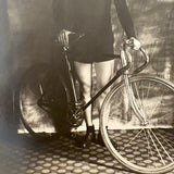 Beautiful Boy with Bicycle and Tile Floor, Gorgeous and Moody Antique Studio Photograph