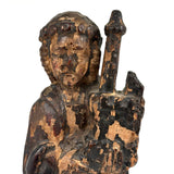 Evocatively Aged Carved Devotional Figure with Crown of Roses and Church in Hand, c. 18th Century (Copy)