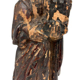 Evocatively Aged Carved Devotional Figure with Crown of Roses and Church in Hand, c. 18th Century (Copy)
