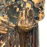 Evocatively Aged Carved Devotional Figure with Crown of Roses and Church in Hand, c. 18th Century (Copy)