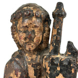 Evocatively Aged Carved Devotional Figure with Crown of Roses and Church in Hand, c. 18th Century (Copy)
