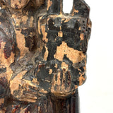 Evocatively Aged Carved Devotional Figure with Crown of Roses and Church in Hand, c. 18th Century (Copy)