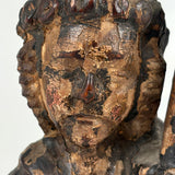 Evocatively Aged Carved Devotional Figure with Crown of Roses and Church in Hand, c. 18th Century (Copy)