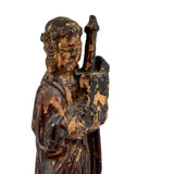 Evocatively Aged Carved Devotional Figure with Crown of Roses and Church in Hand, c. 18th Century (Copy)