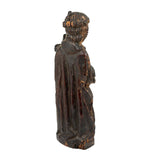 Evocatively Aged Carved Devotional Figure with Crown of Roses and Church in Hand, c. 18th Century (Copy)
