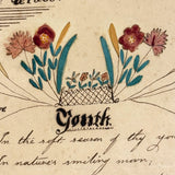 The Golden Hours of Youth Are Slipping Away, Early 19th C. Ink and Watercolor Love Token by Sarah A. Stearns