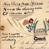 The Golden Hours of Youth Are Slipping Away, Early 19th C. Ink and Watercolor Love Token by Sarah A. Stearns