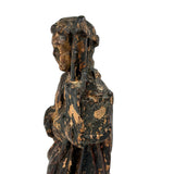 Evocatively Aged Carved Devotional Figure with Crown of Roses and Church in Hand, c. 18th Century (Copy)