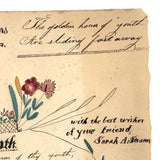 The Golden Hours of Youth Are Slipping Away, Early 19th C. Ink and Watercolor Love Token by Sarah A. Stearns