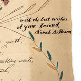 The Golden Hours of Youth Are Slipping Away, Early 19th C. Ink and Watercolor Love Token by Sarah A. Stearns