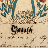 The Golden Hours of Youth Are Slipping Away, Early 19th C. Ink and Watercolor Love Token by Sarah A. Stearns