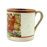 God's Beneficence: C. 1810-20 English Creamware Child's Mug, Transfer Decorated with Hand-Painting and Pink Luster Rim