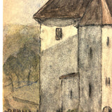 Moody 1939 French Watercolor of Chateau in Countryside