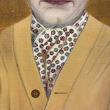 Mustard Cardigan and Paisley Blouse, Tender Oil on Canvas Portrait Signed Ger. Rain (?)