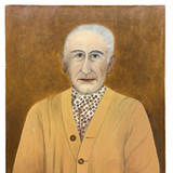 Mustard Cardigan and Paisley Blouse, Tender Oil on Canvas Portrait Signed Ger. Rain (?)