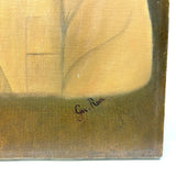 Mustard Cardigan and Paisley Blouse, Tender Oil on Canvas Portrait Signed Ger. Rain (?)