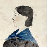 Siblings Frances Jane and Luther Dwight Woodbury, Sutton, MA, 1840s Folk Art Watercolor Portraits in Period Frames