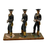 Three Old Painted Lead Royal Navy Sailors with Bayonettes Lined Up in a Row