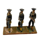 Three Old Painted Lead Royal Navy Sailors with Bayonettes Lined Up in a Row