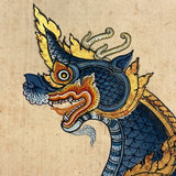 Antique Thai Gouache and Gold Leaf Painting of Mythical Ghilen