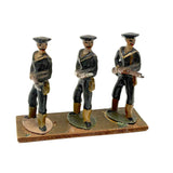 Three Old Painted Lead Royal Navy Sailors with Bayonettes Lined Up in a Row