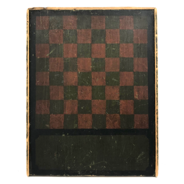 Beautiful 19th C. Primitive Red, Green, Black Painted Checkerboard