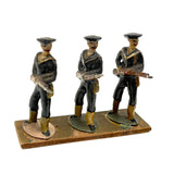 Three Old Painted Lead Royal Navy Sailors with Bayonettes Lined Up in a Row