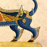 Antique Thai Gouache and Gold Leaf Painting of Mythical Ghilen