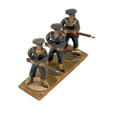 Three Old Painted Lead Royal Navy Sailors with Bayonettes Lined Up in a Row