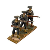 Three Old Painted Lead Royal Navy Sailors with Bayonettes Lined Up in a Row