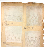 19th Century Embroidered Eyelet Lace Samples: Over-sized, Double-sided Page (13 Samples)