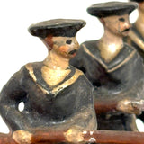 Three Old Painted Lead Royal Navy Sailors with Bayonettes Lined Up in a Row