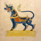 Antique Thai Gouache and Gold Leaf Painting of Mythical Ghilen