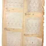 19th Century Embroidered Eyelet Lace Samples: Over-sized, Double-sided Page (13 Samples)