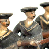 Three Old Painted Lead Royal Navy Sailors with Bayonettes Lined Up in a Row