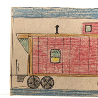 Lewis Smith Caboose, Ink and Crayon on Graham Cracker Box Cardboard