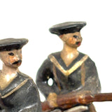 Three Old Painted Lead Royal Navy Sailors with Bayonettes Lined Up in a Row