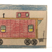 Lewis Smith Caboose, Ink and Crayon on Graham Cracker Box Cardboard