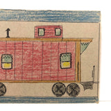 Lewis Smith Caboose, Ink and Crayon on Graham Cracker Box Cardboard